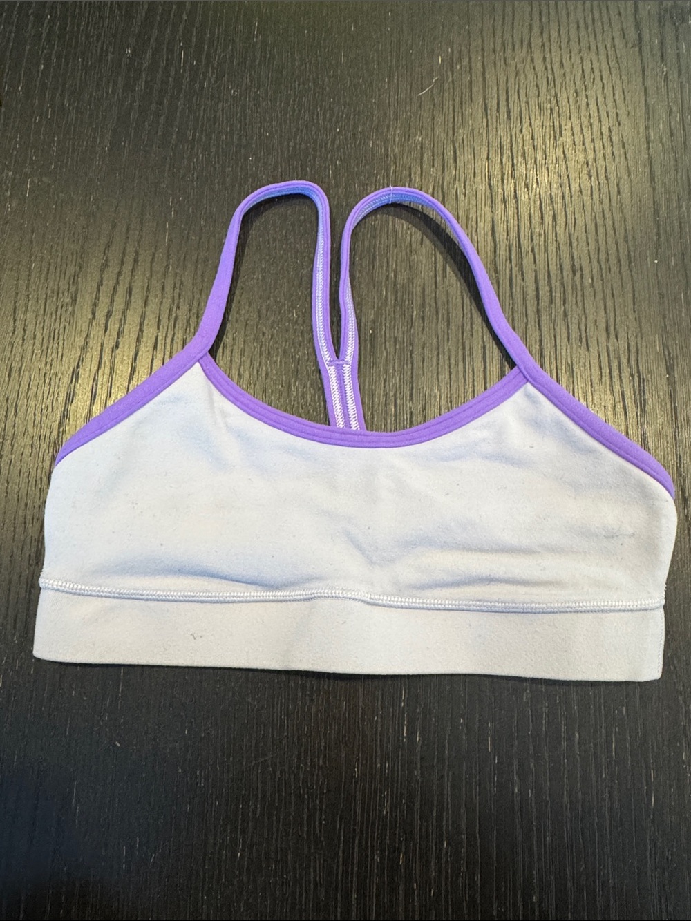 Lululemon stretch jersey light blue purple trim narrow strap racerback sport bra